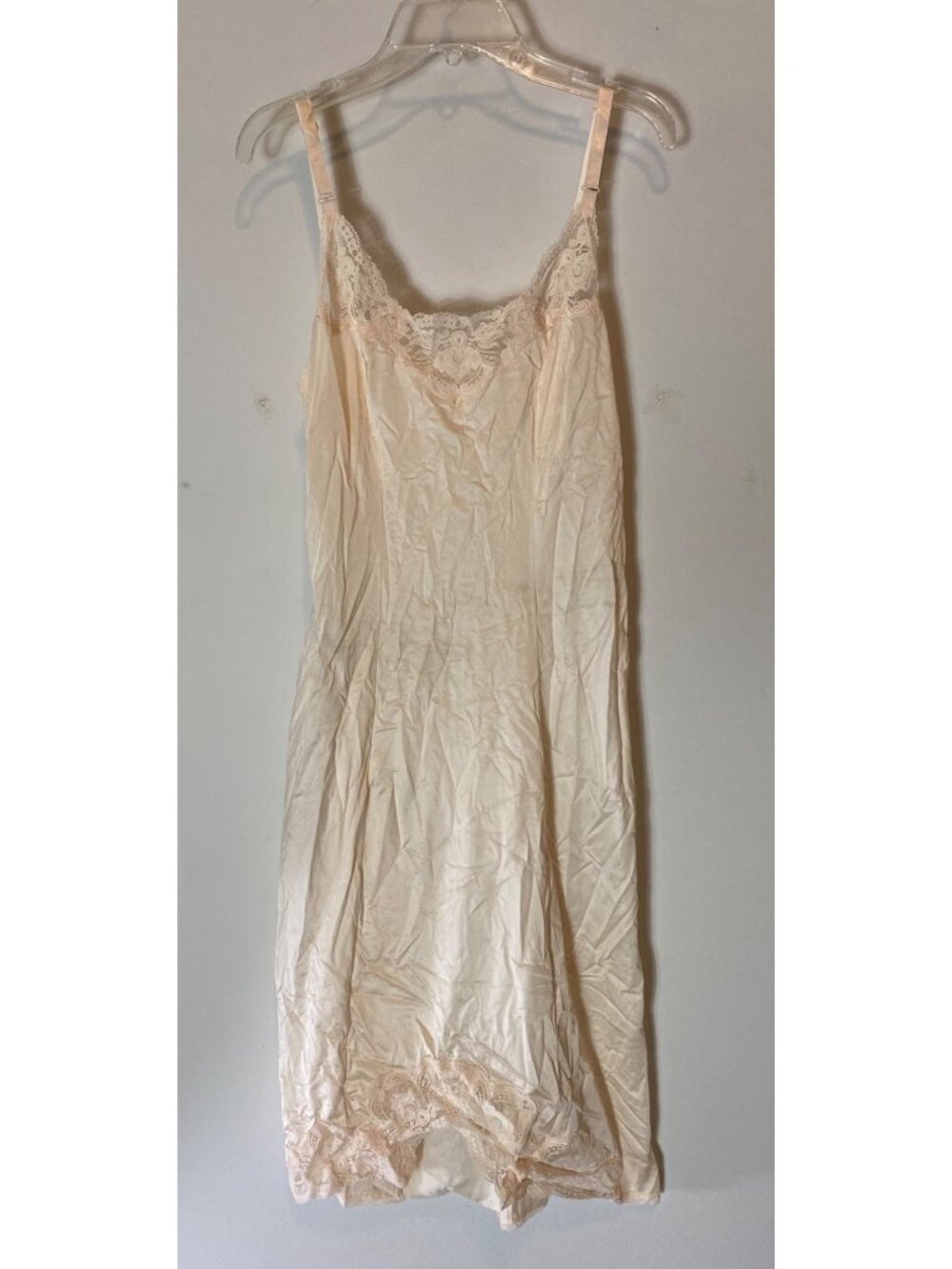 Vintage Olga Beige Nylon Lace Full Slip Dress Size 34 USA
